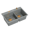 Quadron MARC 120 WORKSTATION GraniteQ zlewozmywak 2-komorowy 760*500*235 mm silver stone + syfon push to open + dozownik + deska + wkładka / elementy miedziane HQC7650U5PVDC1